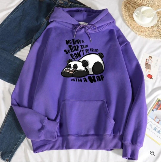 Hooded Plus Fleece Panda Sweater Women's Casual Loose Top