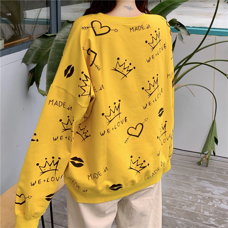 Front And Back Graffiti Printed Long-sleeved Sweater Women - The Number 1 Things