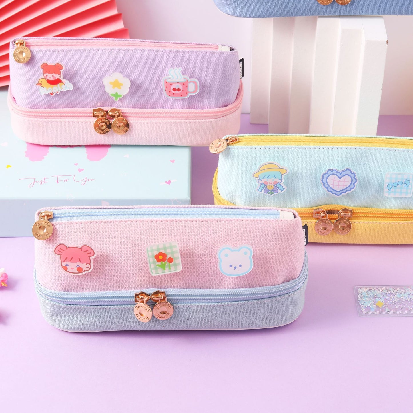 Canvas double-layer pencil case
