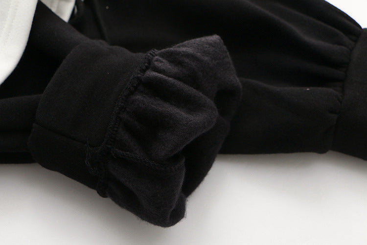 College Wind Panda Fake Two-Piece Plus Fleece Hooded Sweater Women
