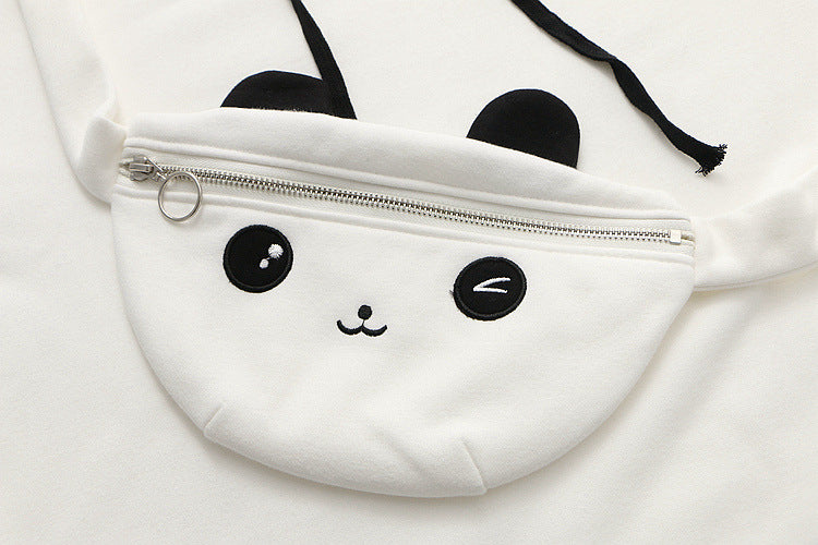College Wind Panda Fake Two-Piece Plus Fleece Hooded Sweater Women