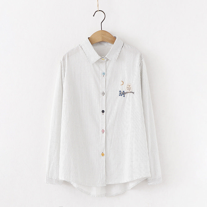 Embroidered Sweet And Versatile White Striped Long-sleeved Jersey - The Number 1 Things