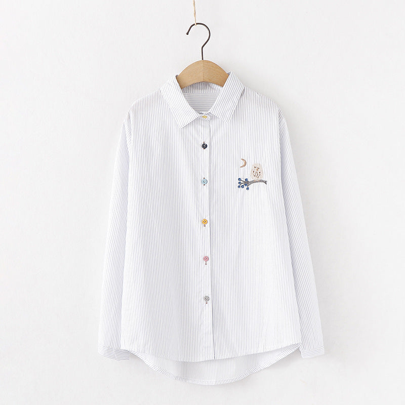 Embroidered Sweet And Versatile White Striped Long-sleeved Jersey - The Number 1 Things
