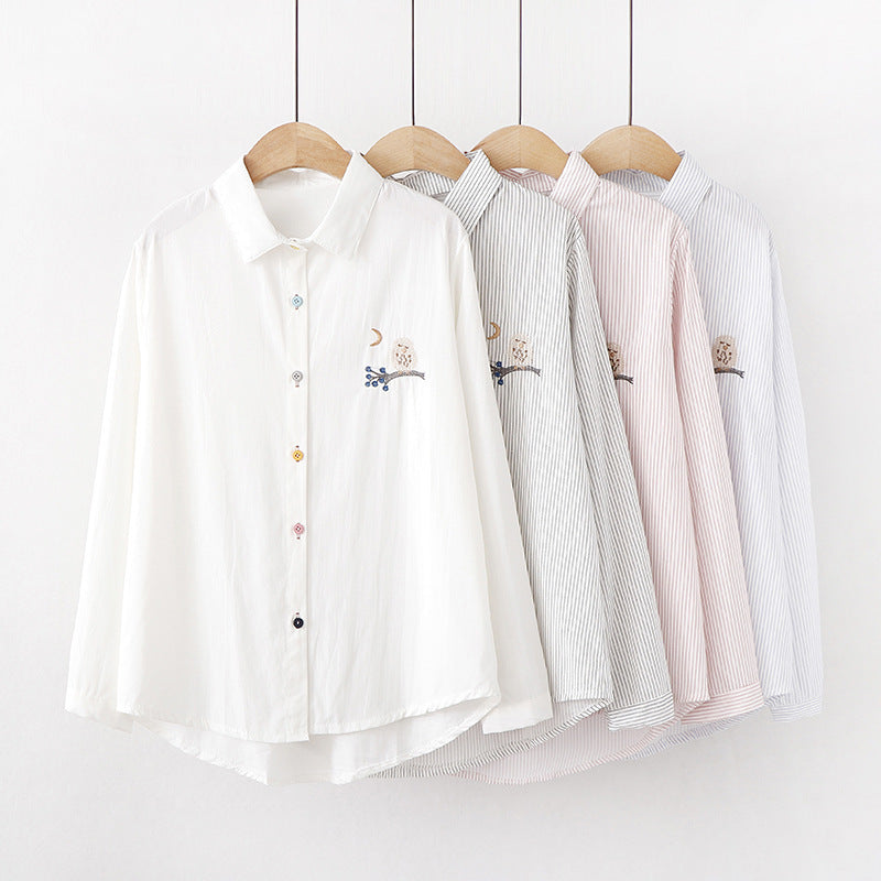 Embroidered Sweet And Versatile White Striped Long-sleeved Jersey - The Number 1 Things