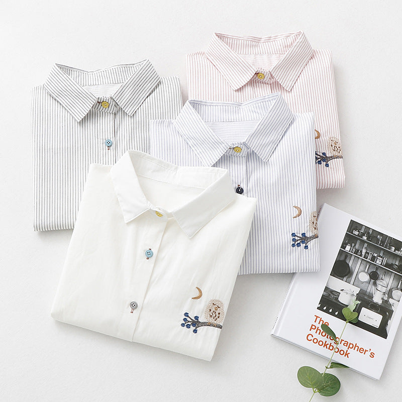 Embroidered Sweet And Versatile White Striped Long-sleeved Jersey - The Number 1 Things