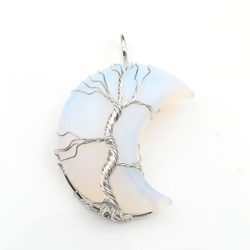 Cross-Border New Handmade Necklace Jewelry Moon Natural Crystal Stone Tree Of Life Jewelry Pendant Necklace Accessories - The Number 1 Things