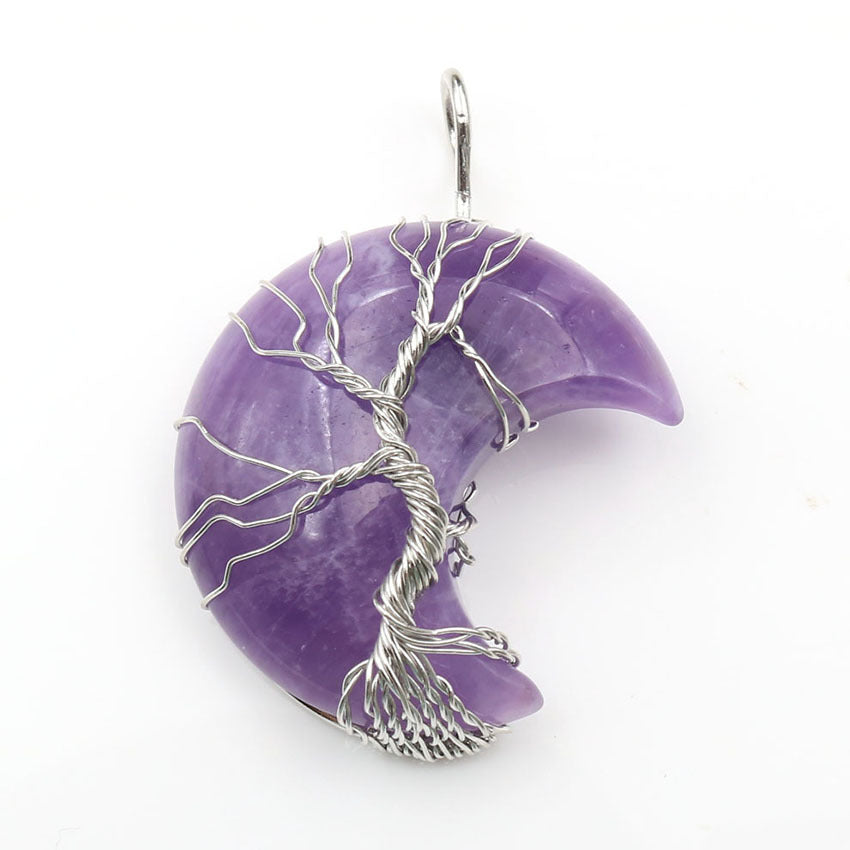 Cross-Border New Handmade Necklace Jewelry Moon Natural Crystal Stone Tree Of Life Jewelry Pendant Necklace Accessories - The Number 1 Things