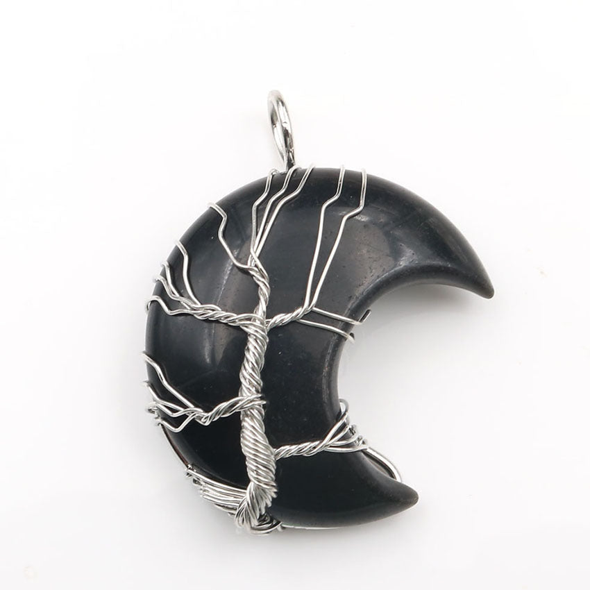Cross-Border New Handmade Necklace Jewelry Moon Natural Crystal Stone Tree Of Life Jewelry Pendant Necklace Accessories - The Number 1 Things