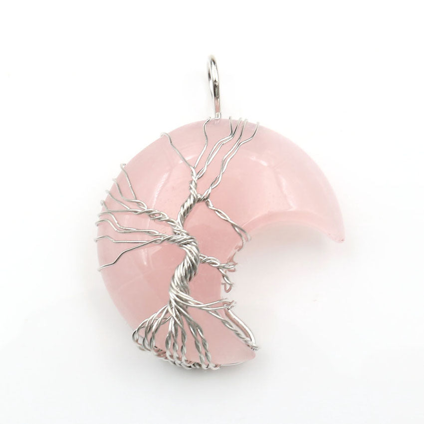 Cross-Border New Handmade Necklace Jewelry Moon Natural Crystal Stone Tree Of Life Jewelry Pendant Necklace Accessories - The Number 1 Things