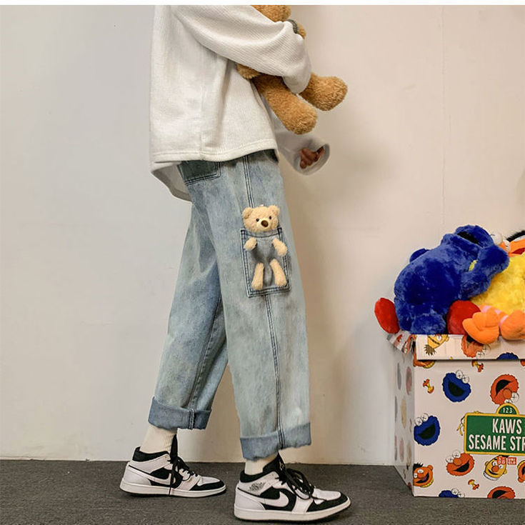 3D Bear Jeans – Straight Fit Aesthetic Daddy Pants