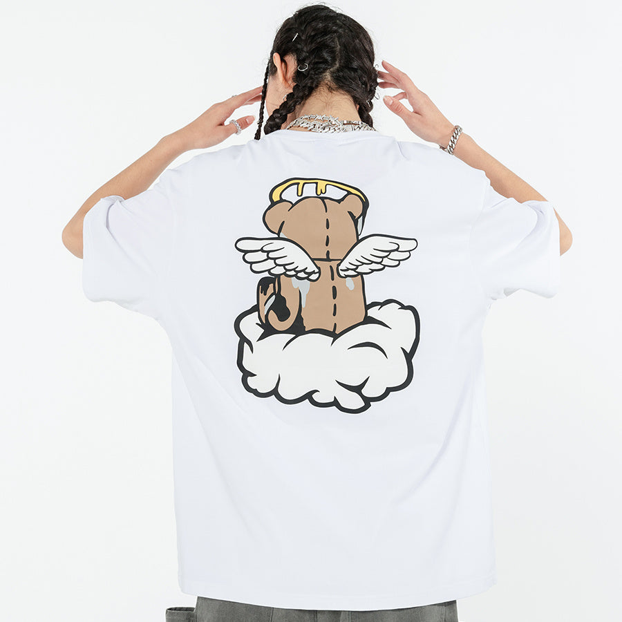 Creative Bear Angel Tee – Loose Fit Short Sleeve Top