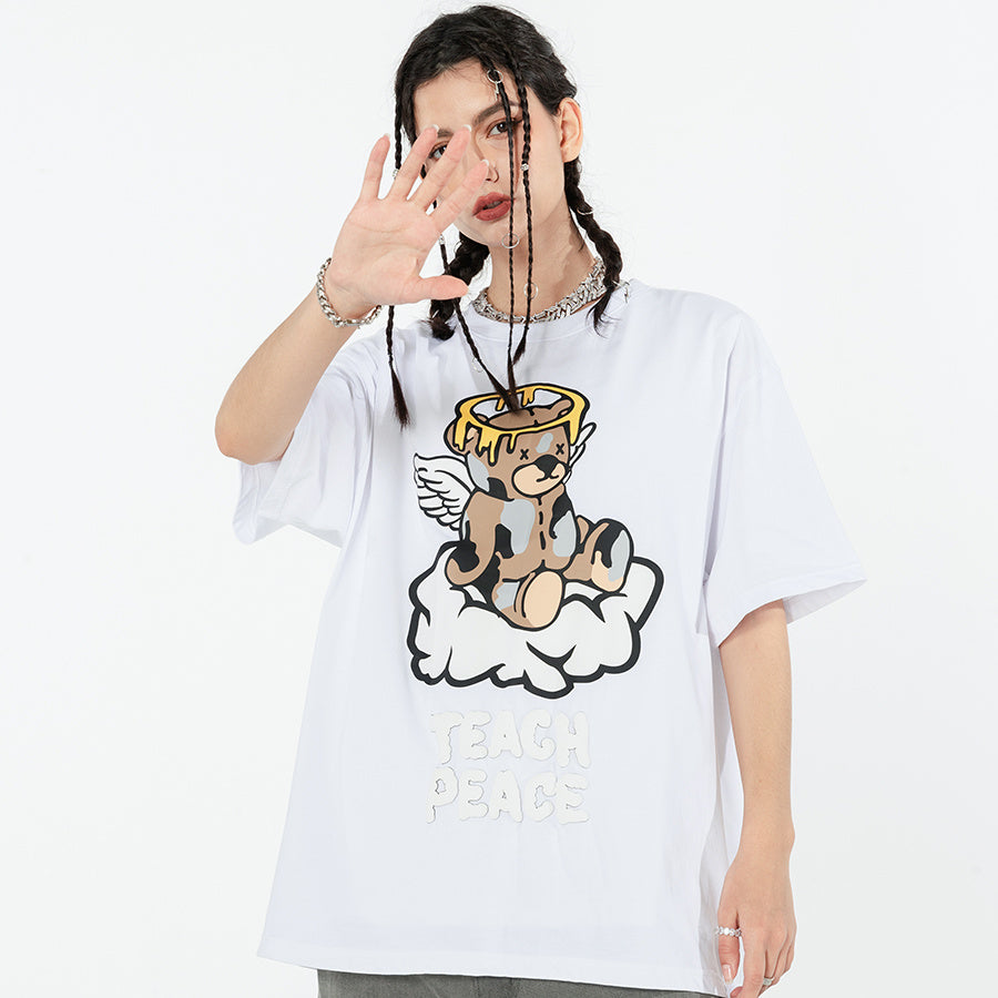 Creative Bear Angel Tee – Loose Fit Short Sleeve Top
