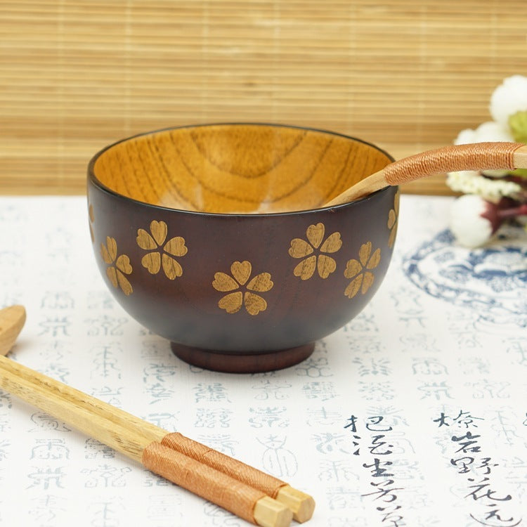 Sakura Solid Wood Bowl Adult Rice Bowl - The Number 1 Things