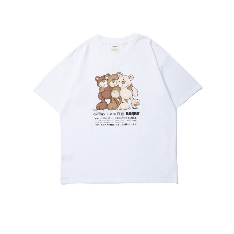 Bear Print Cotton T-Shirt – Cute Short Sleeve Tee