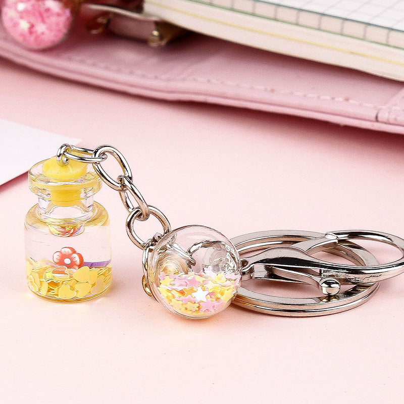 Girl Student Cute Flower Quicksand Bottle Key Pendant - The Number 1 Things