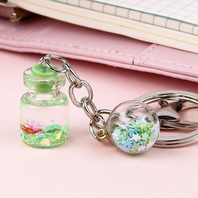 Girl Student Cute Flower Quicksand Bottle Key Pendant - The Number 1 Things