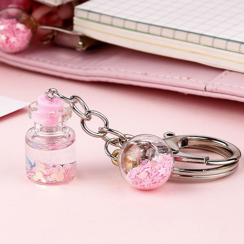 Girl Student Cute Flower Quicksand Bottle Key Pendant - The Number 1 Things