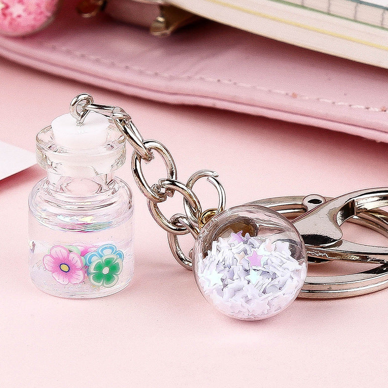 Girl Student Cute Flower Quicksand Bottle Key Pendant - The Number 1 Things