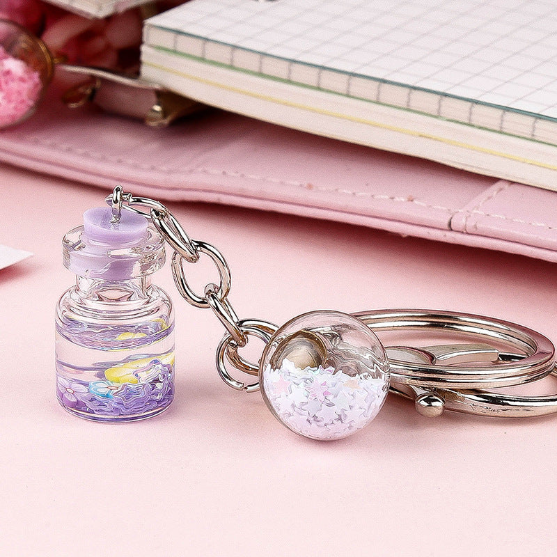 Girl Student Cute Flower Quicksand Bottle Key Pendant - The Number 1 Things