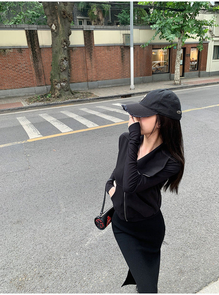 Women's Dark Style Oblique Zipper Turtleneck Cotton Brushed Sweater Coat - The Number 1 Things