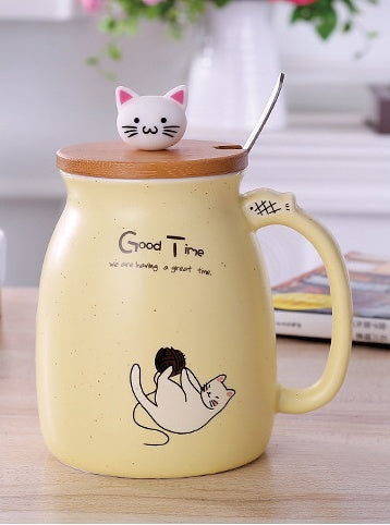 450ml Cartoon Ceramics Cat Mug With Lid and Spoon Coffee Milk Tea Mugs Breakfast Cup Drinkware Novelty Gifts - The Number 1 Things
