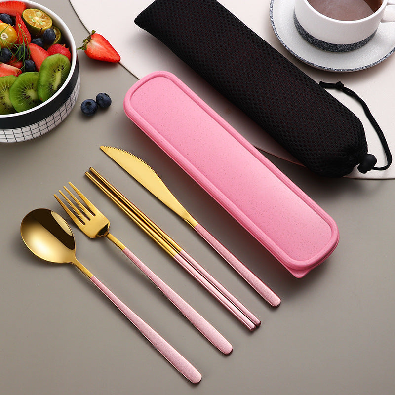 304 Dinnerware Set Flatware Kitchen Accessories Camping Travel Sets Gold Knife Fork Spoon Portable Cutlery Sets With Case - The Number 1 Things