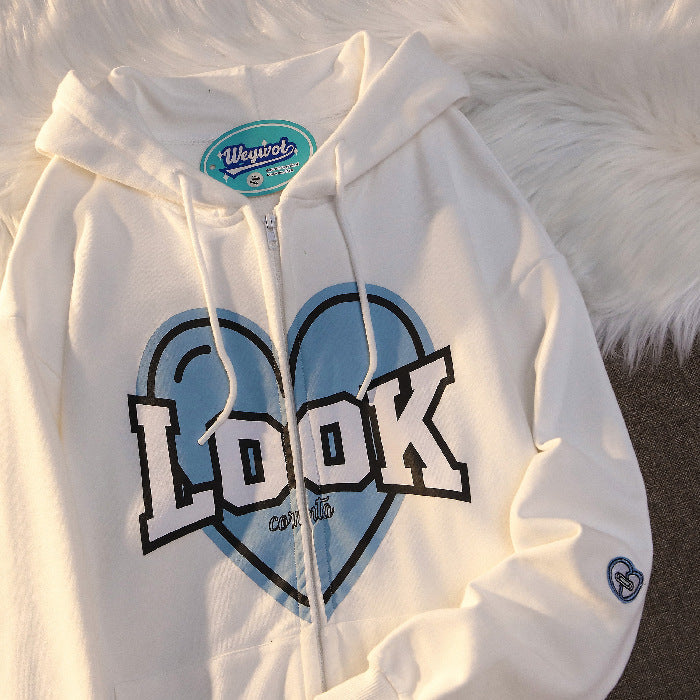 Polyester Fiber Hooded Sweater Students Korean Style Loose Design Couple Coat - The Number 1 Things