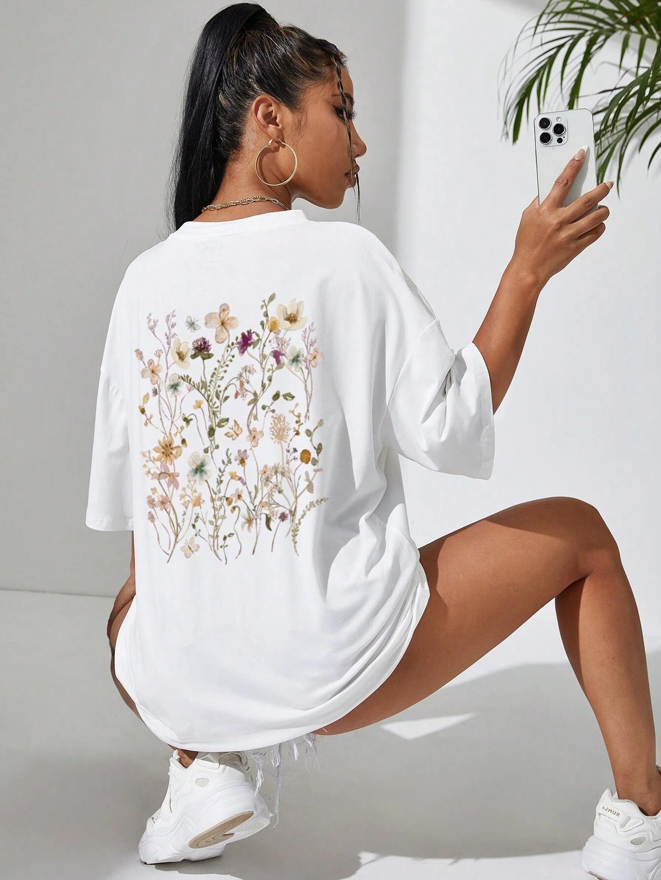 Beautiful Flower Clusters Print Cotton Women T-shirts Casual - The Number 1 Things