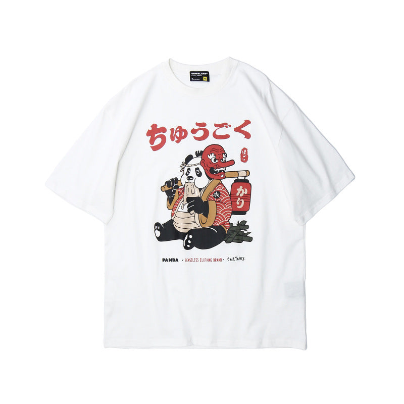 Japanese panda print T-shirt men and women