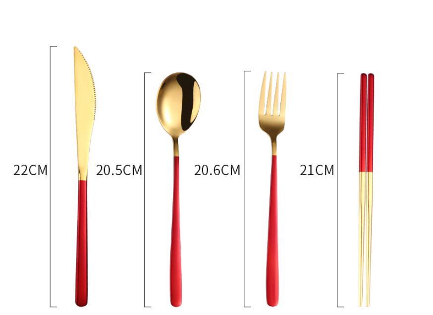 304 Dinnerware Set Flatware Kitchen Accessories Camping Travel Sets Gold Knife Fork Spoon Portable Cutlery Sets With Case - The Number 1 Things