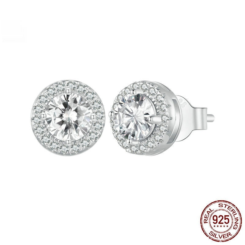 S925 Sterling Silver White Gold Plated Light Luxury All-match Stud Earrings Ornament Women - The Number 1 Things