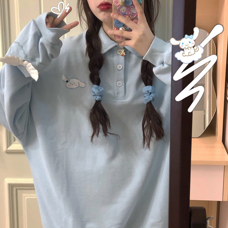 Fashion Cute Soft Sister Little Winged Rabbit Embroidered Hoodie Schoolgirl Top