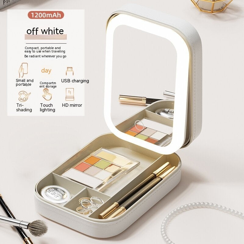 Makeup Storage Box With LED Light Mirror Portable Travel Makeup Cosmetics Storage Box Touch Light Storage Organizer - The Number 1 Things