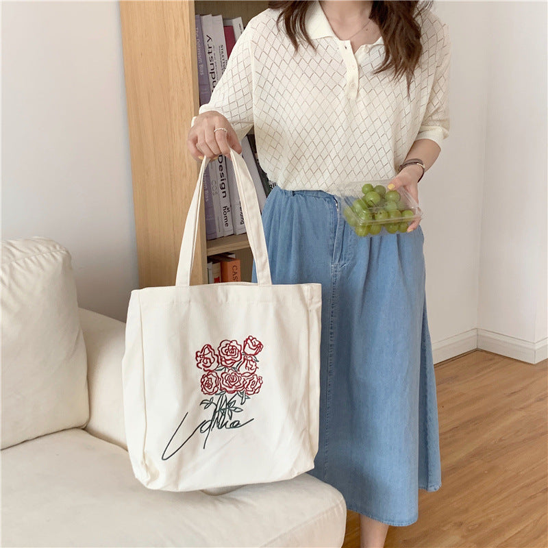 Korean Embroidered Rose Vintage Canvas Bag - The Number 1 Things