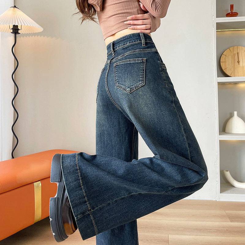 Wide-leg Jeans For Women High Waist Slimming Loose Drape Lazy Style Floor-length Straight Pants