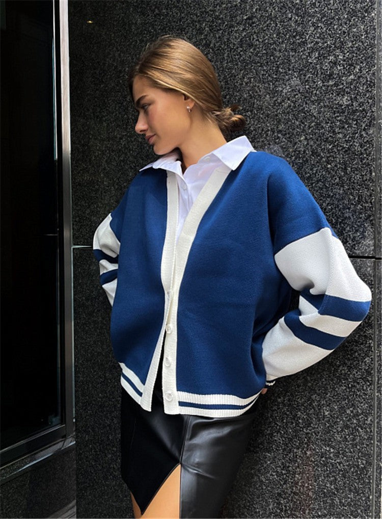 Fashion Color Contrast Striped Minimalist Knitted Loose Sweater - The Number 1 Things