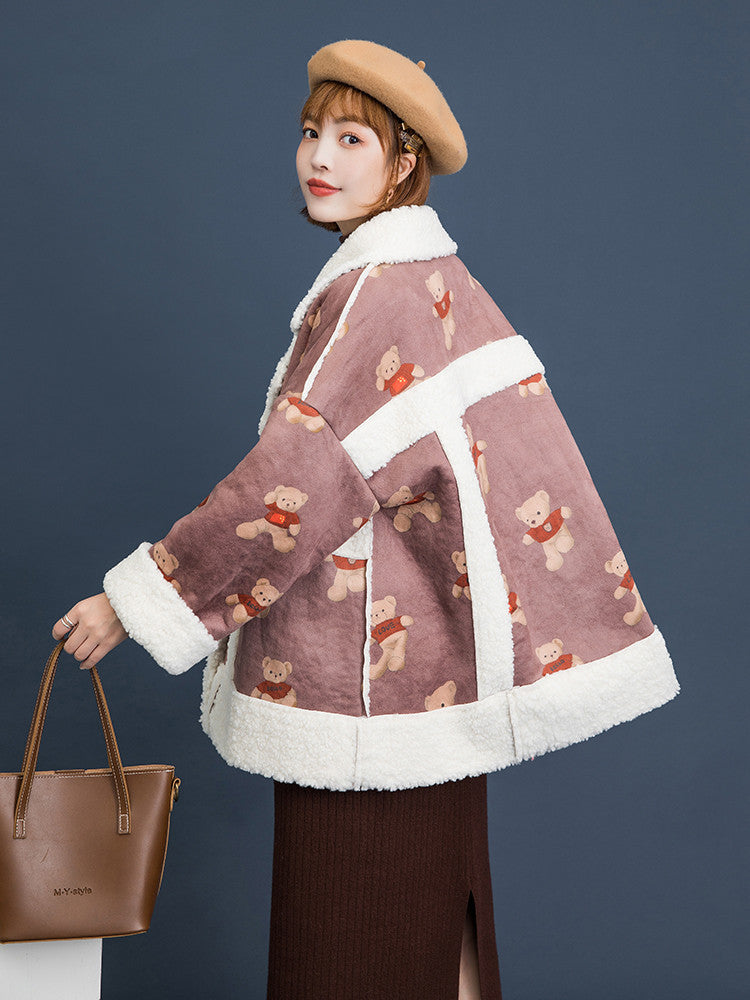 Bear print suede jacket