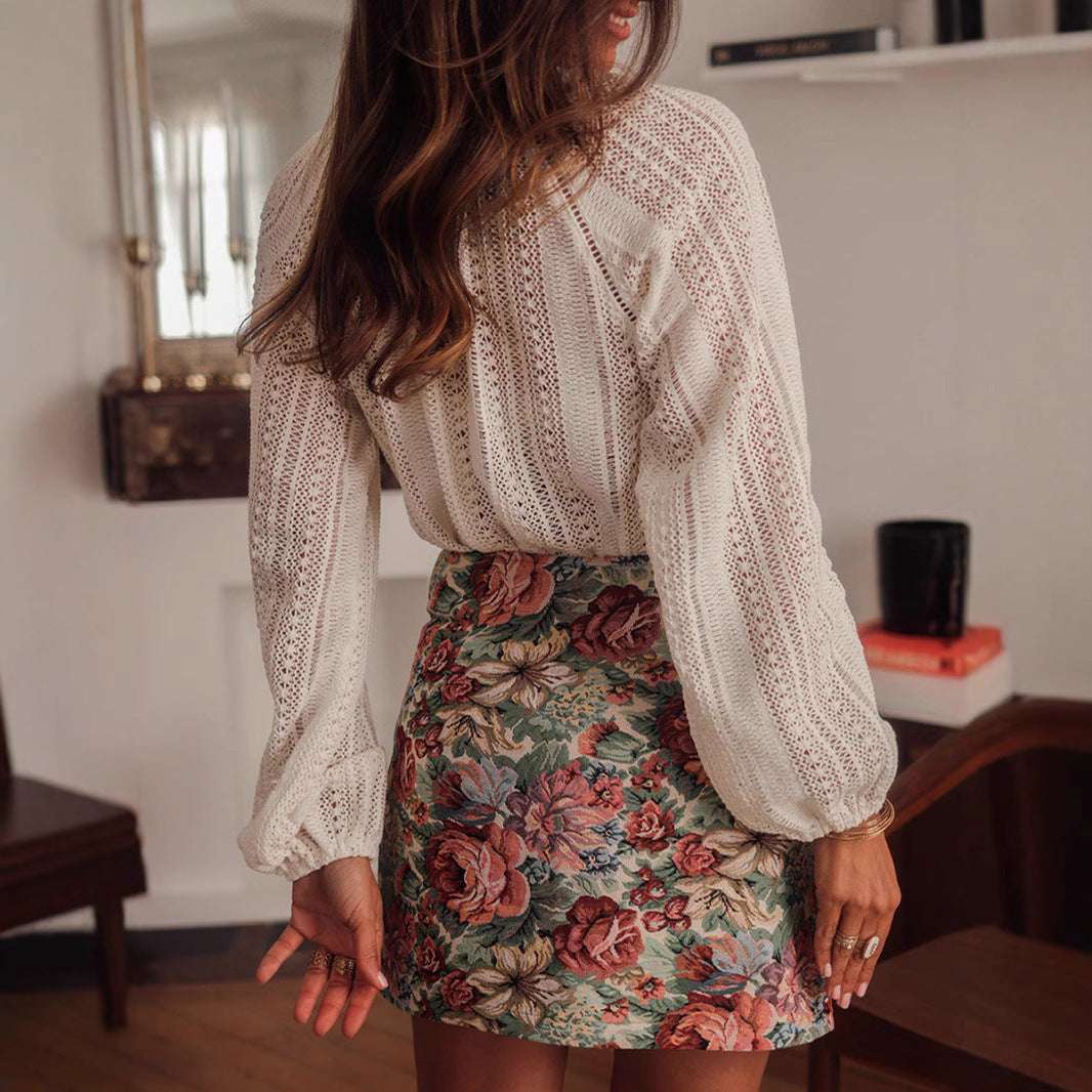 Solid Color Hollow Loose Long Sleeve Top - The Number 1 Things