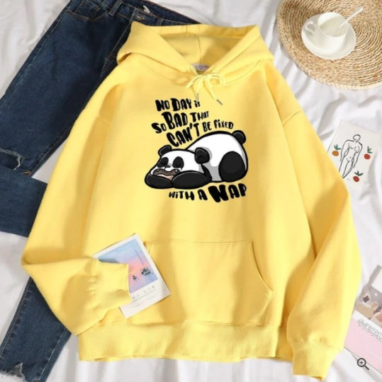 Hooded Plus Fleece Panda Sweater Women's Casual Loose Top