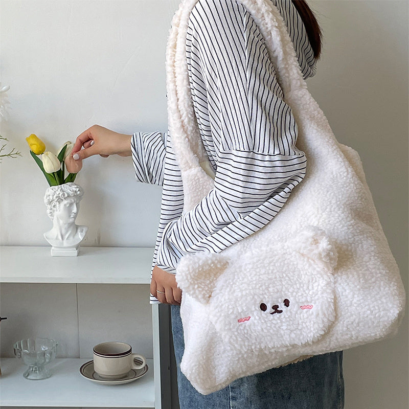 Cute Bear Fluffy Shoulder Bag – Soft & Kawaii Style