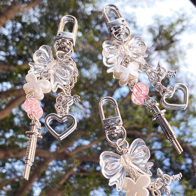 Y2K Sweet Transparent Bow Bead Phone Chain Keychain Pendant - The Number 1 Things