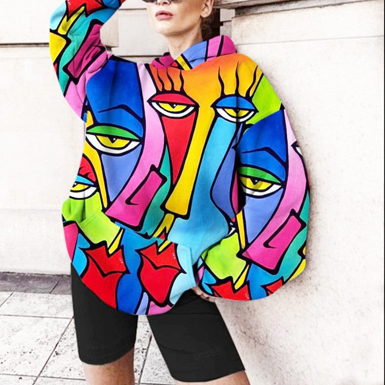 Casual Hooded Loose Abstract Printed Women's Sweatshirt - The Number 1 Things