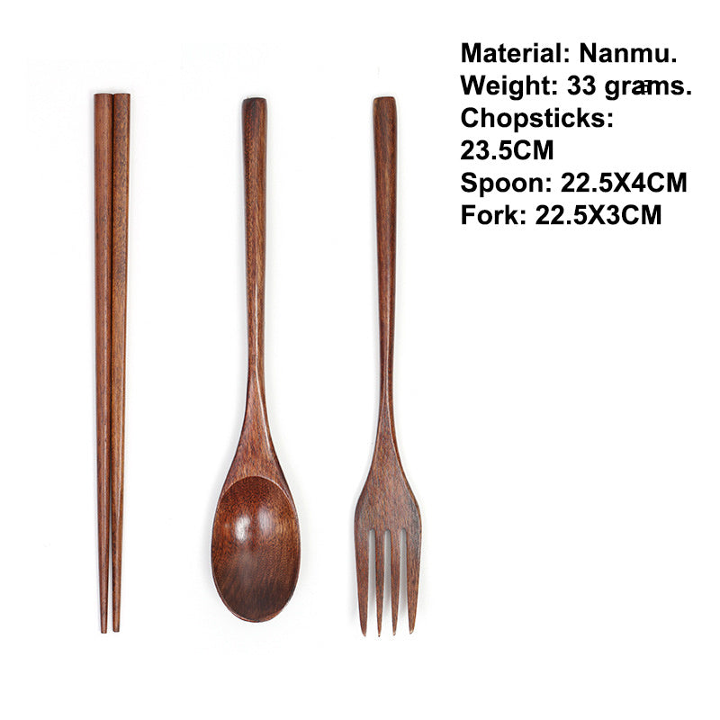 Cutlery 3PCS Fork Chopsticks Spoon Set Portable Tableware Chinese Wooden Utensils Sets Dinner Sets Long Handle Utensils With Fork Spoon Chopsticks - The Number 1 Things