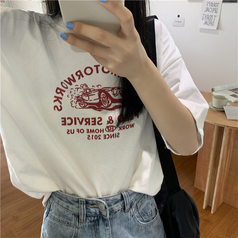 Women Short Sleeve T-shirts Print Casual Korean Style Fashion Harajuku Loose O-neck Student Streetwear All-match Simple - The Number 1 Things