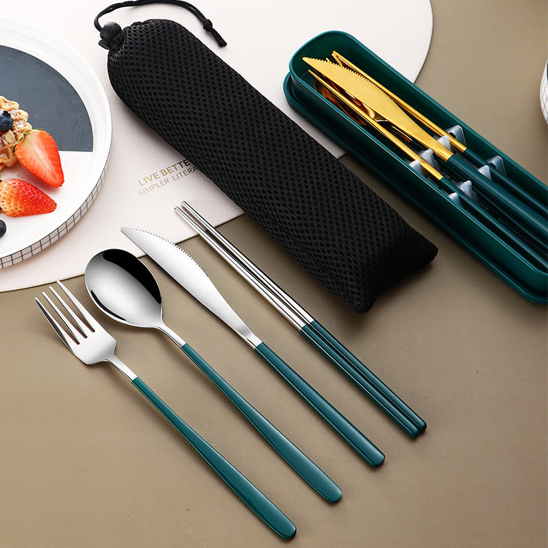 304 Dinnerware Set Flatware Kitchen Accessories Camping Travel Sets Gold Knife Fork Spoon Portable Cutlery Sets With Case - The Number 1 Things