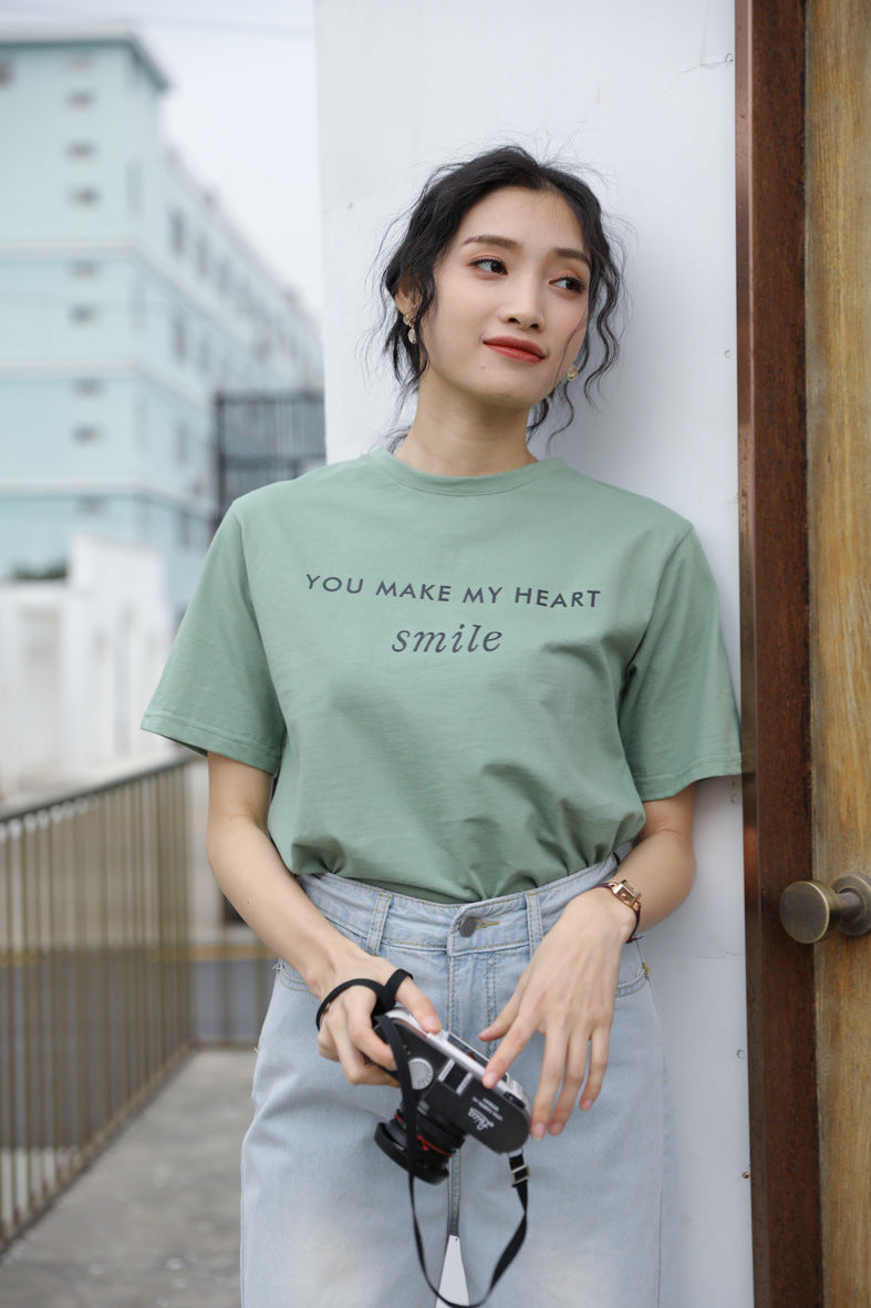 Letter printed T-shirt women white