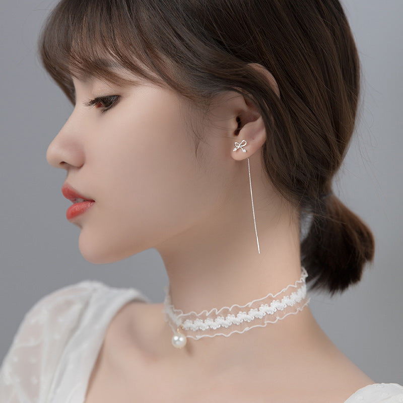 S925 Silver Bow Hanging Earrings Korean Style Lady Temperament - The Number 1 Things
