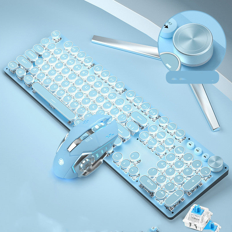 Mechanical Keyboard Wired Mouse Set Usb Interface Rechargeable Blue Retro Punk Version - The Number 1 Things