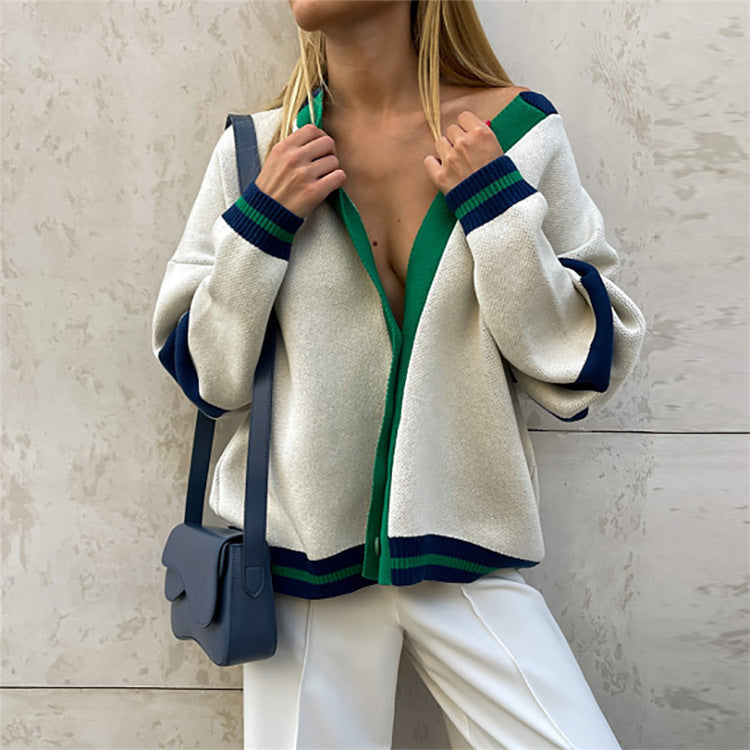 Fashion Color Contrast Striped Minimalist Knitted Loose Sweater - The Number 1 Things