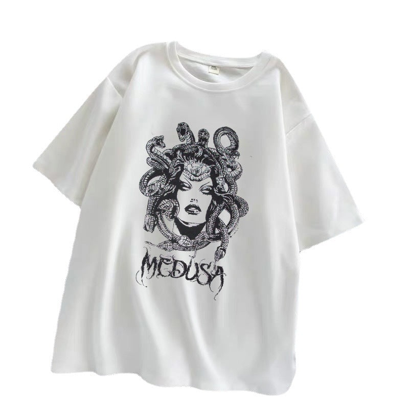 Versatile Printed Crewneck Loose T-Shirt Short Sleeves - The Number 1 Things